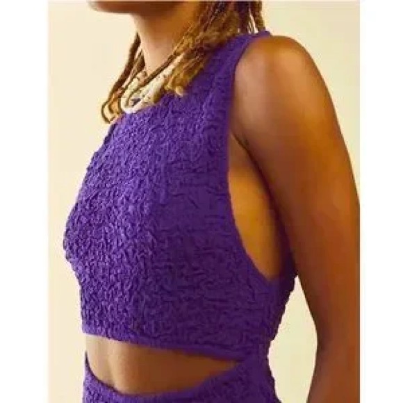 NWT free people purple Scarlett smocked mini dress with front cutout - Picture 9 of 9